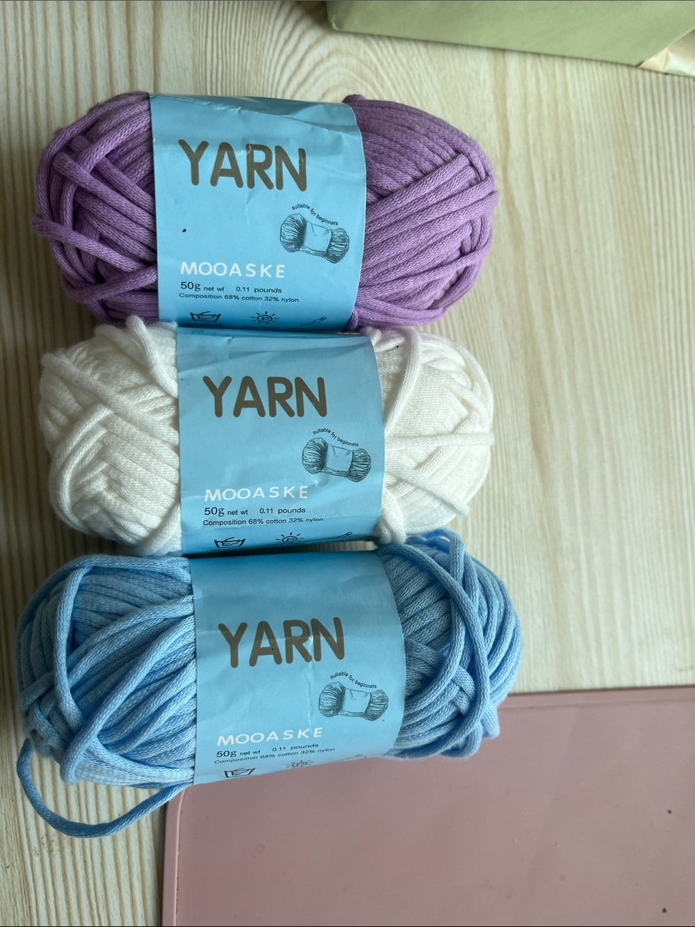 Cotton Blend Yarn - Lavender, Sky Blue, White - Soft Crochet & Knitting Yarn - Picture 2 of 6